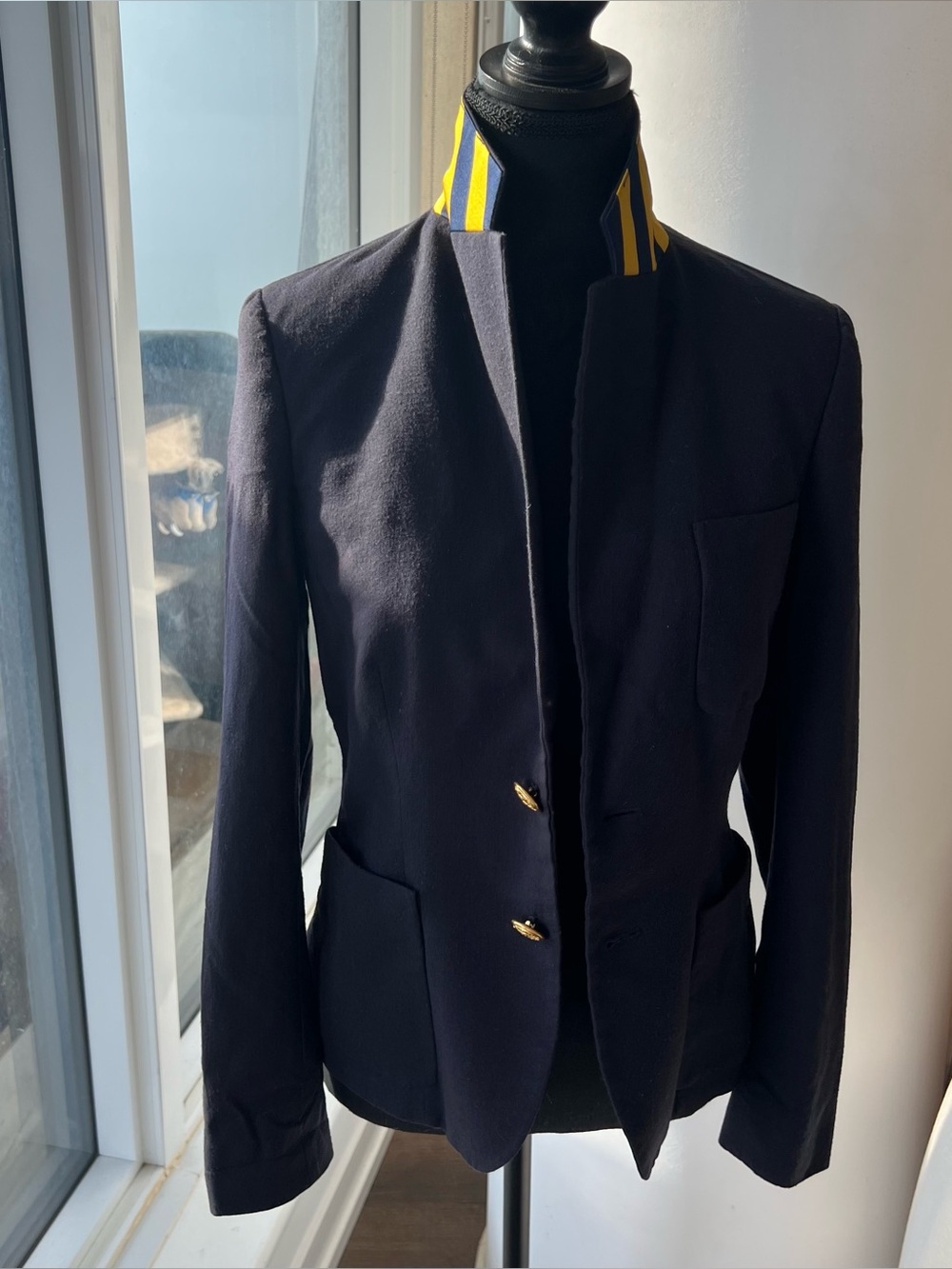 Vintage Rugby Wool Blazer with Gold Buttons and Striped Collar from Ralph Lauren